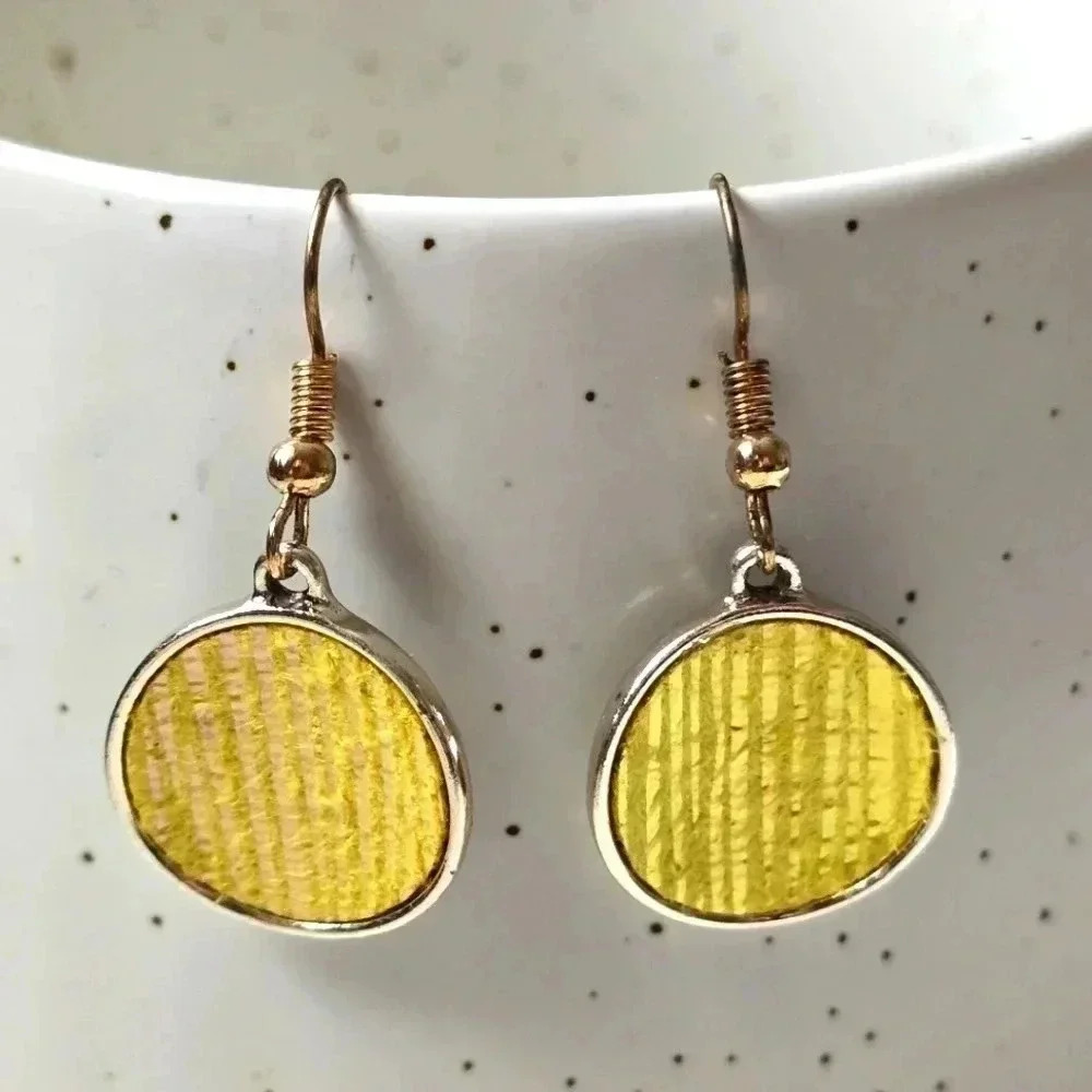 Yellow Circle Silver Hook Drop Dangle Boho Retro Fashion Jewelry Earrings E84